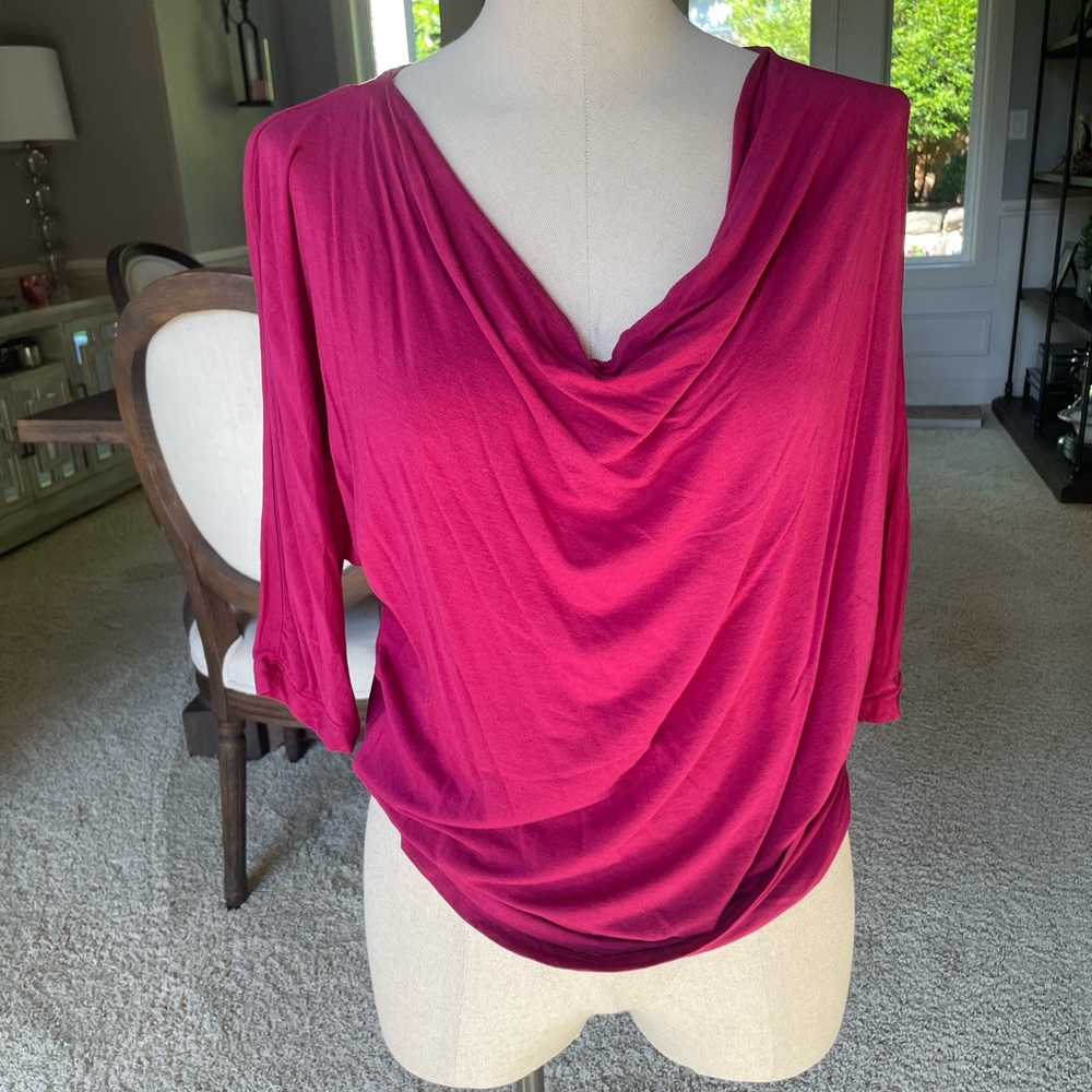 Michael Stars Pink Drape neck 3/4 Sleeve Blouse